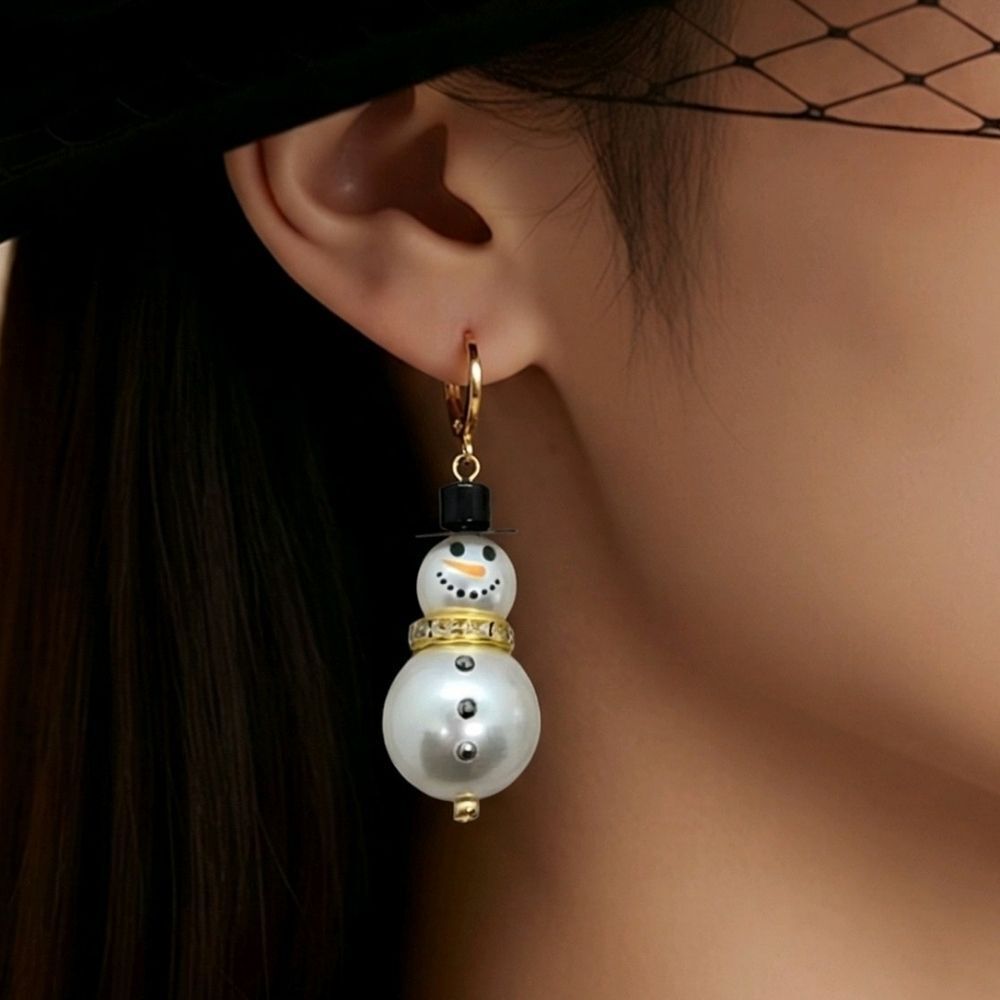 Snowman ☃️ Rhinestone Holiday Earrings Dangle Drop Pierced Ears Jewelry Party